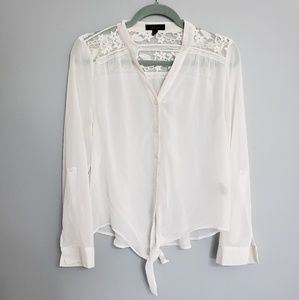 Sheer White Top with Floral Detail